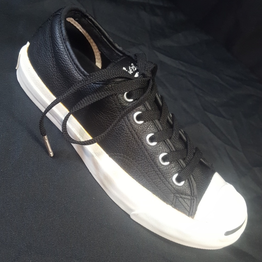 JACK PURCELL CONVERSE Men 3.5 /Wo 5 Black Leather - Picture 1 of 8
